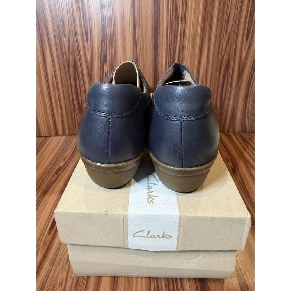 Clarks Everlay Dairyn Navy Leather Slip On Loafers Women's 9W Wide Comfort Shoes